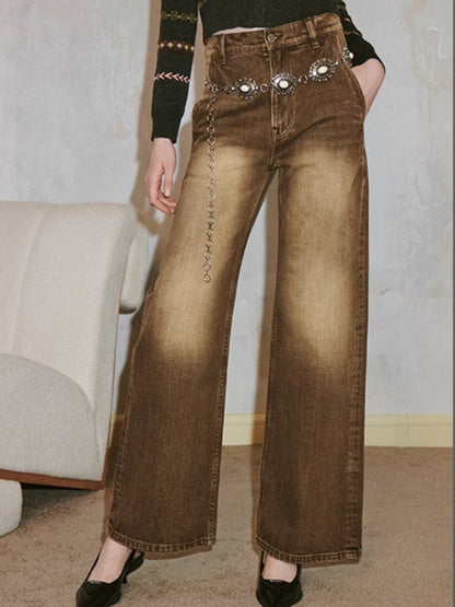 Retro distressed wide leg jeans