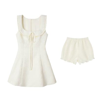 Beige A-line Mini Dress Set