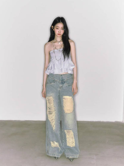 Wide leg high waist jeans