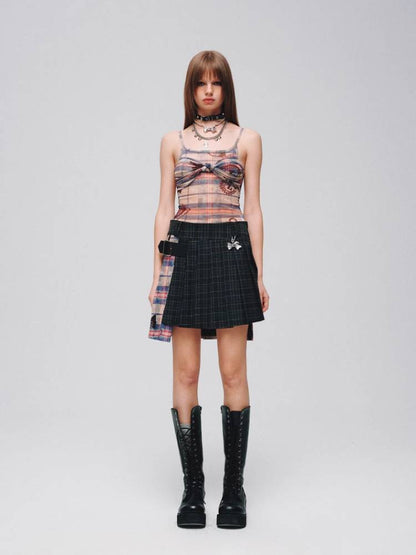 Plaid A-pleated skirt