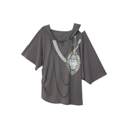 Retro Gemstone Hooded Top