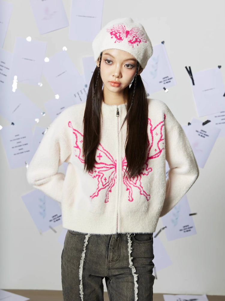 Round neck butterfly sweater + hat