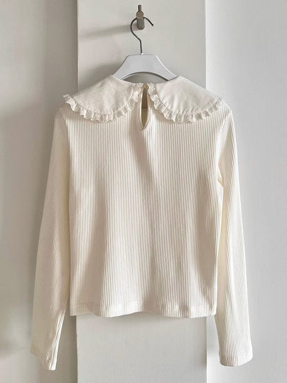 White lace doll collar knit top