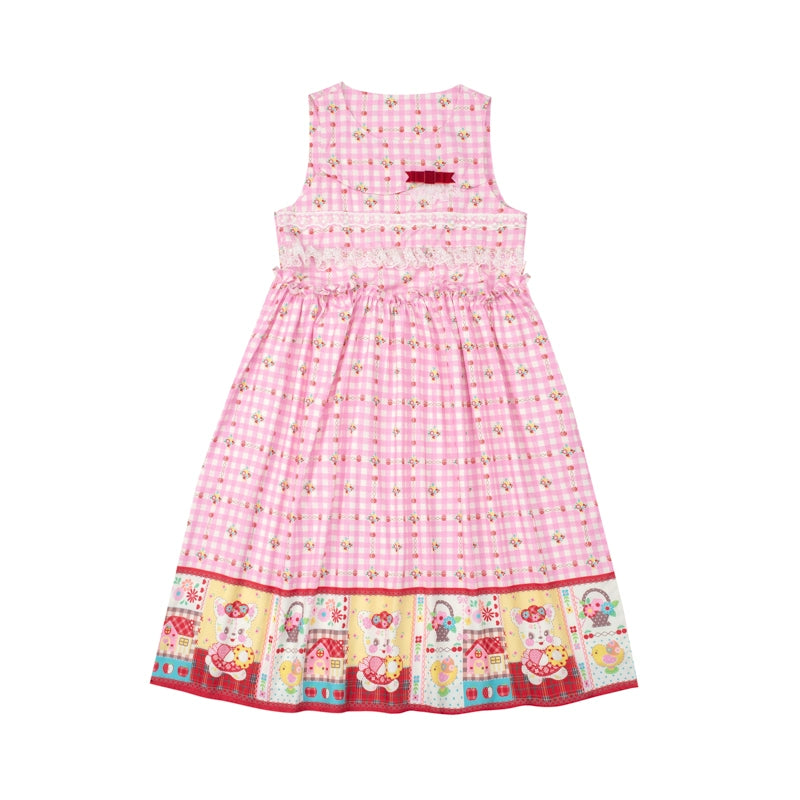 Pink Check Print Rabbit Sundress