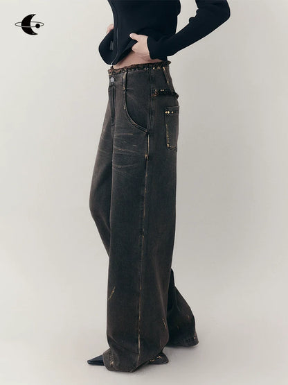 Loose straight denim pants