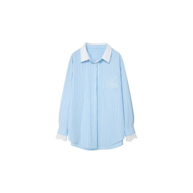 Blue Striped Lace Cami & Shorts Set-Up