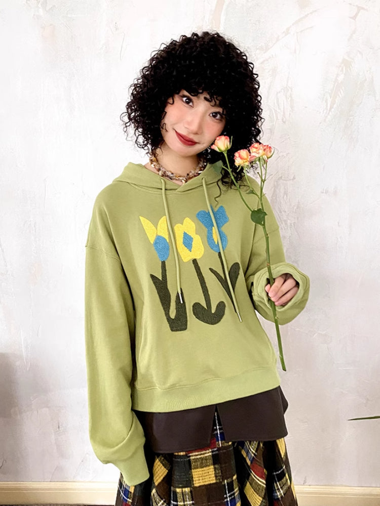 Hooded top embroidered sweatshirt