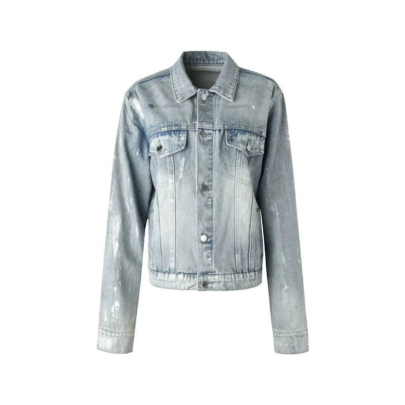 Handgefertigte Jeansjacke mit Silberverzierung