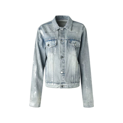 Handgefertigte Jeansjacke mit Silberverzierung