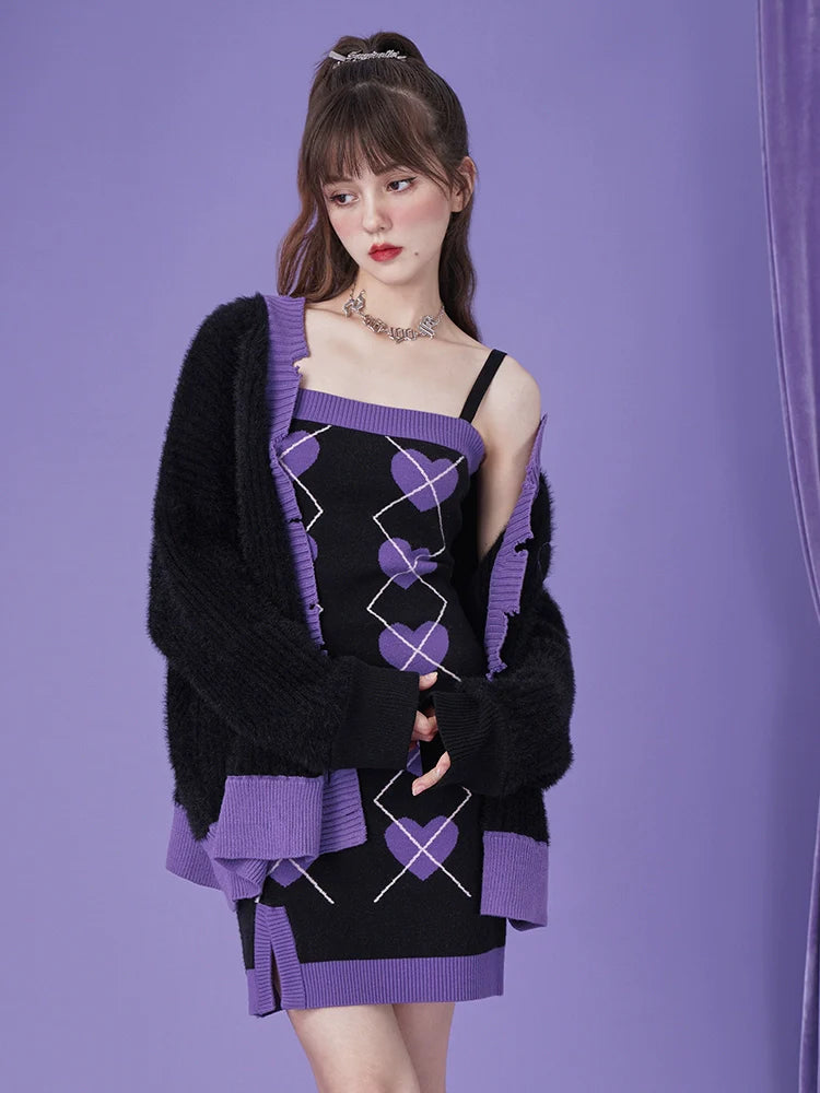 Christmas Night Black Purple Dress Set