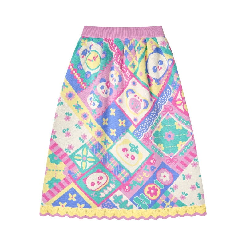 Retro Floral Knitted Long Skirt