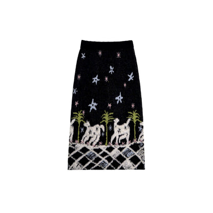 Animal Jacquard Wool Top & Skirt Set-Up