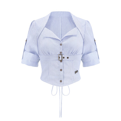 French Old Money Blue Shirt Skirt Set-Up