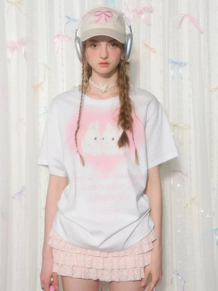 Loose Love Rabbit Print Short Sleeve T-Shirt