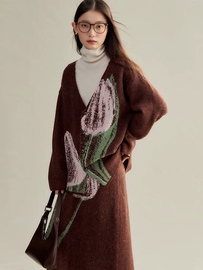 ambience contrast knit sweater skirt set