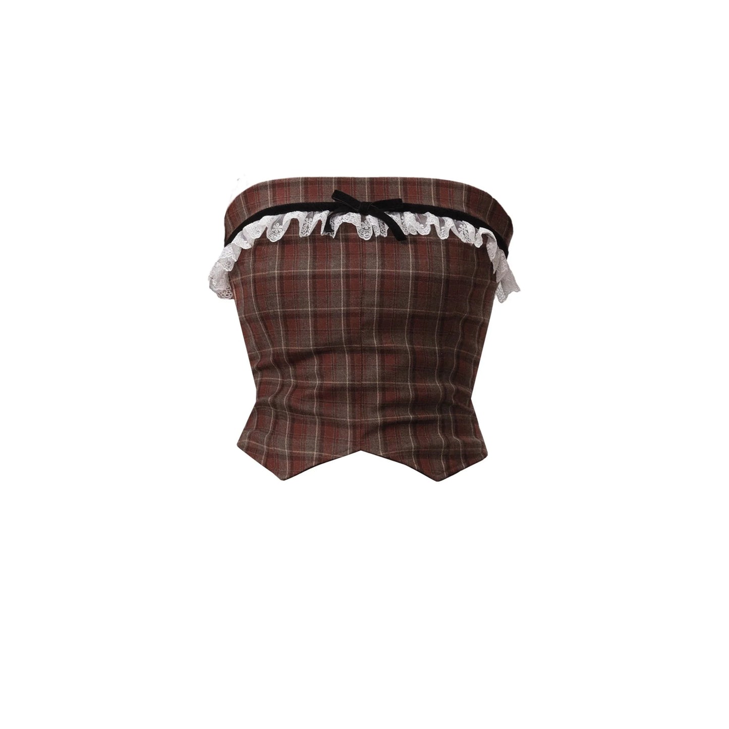 Plaid Bandeau College Waist Set