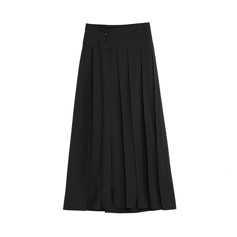 Black Artistic High-Waist Pleated Skirt