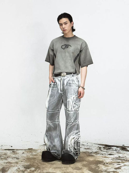 Washed loose straight casual pants