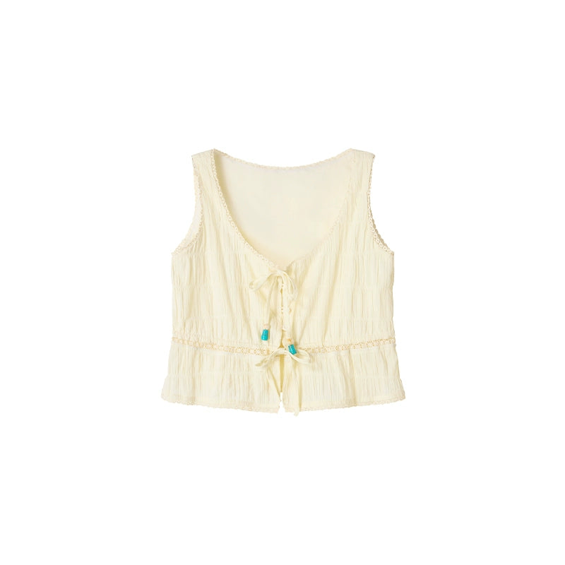 Beige Textured Lace Skirt Set-Up