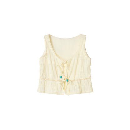 Beige Textured Lace Skirt Set-Up