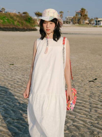 White flower long skirt dress