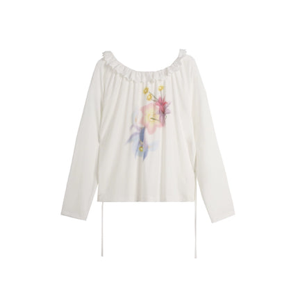 Slanted Shoulder Long-Sleeved Tencel Tee