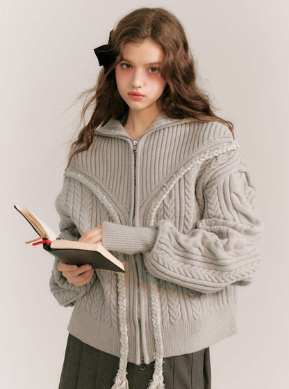 Knitted Lapel Zipper Cardigan Coat