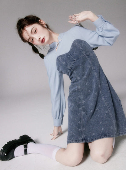 Button Jacquard Denim Dress