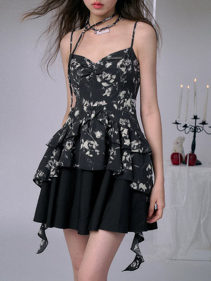 Printed suspender dress