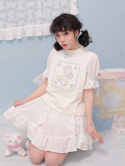 Puff sleeve cat short sleeve T-shirt