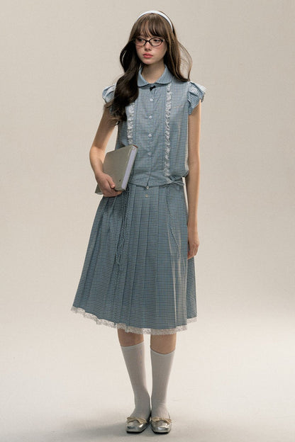 Flying Sleeve Shirt and Pleated Skirt Set-Up