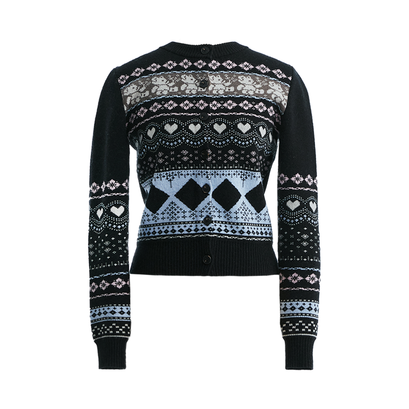 Retro Bear Jacquard Wool Cardigan