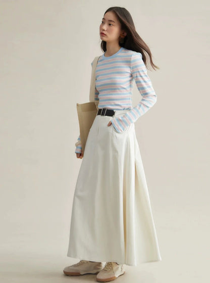 Midi high-waisted belted A-line skirt