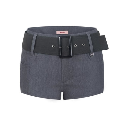 Retro Low-Waist Belted Shorts
