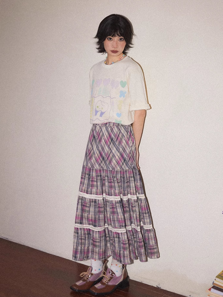 Plaid high waist A-line skirt