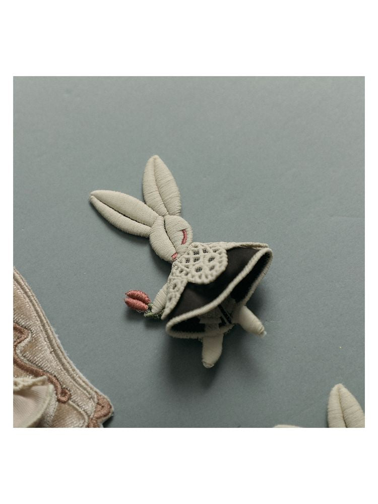 Bunny embroidery brooch