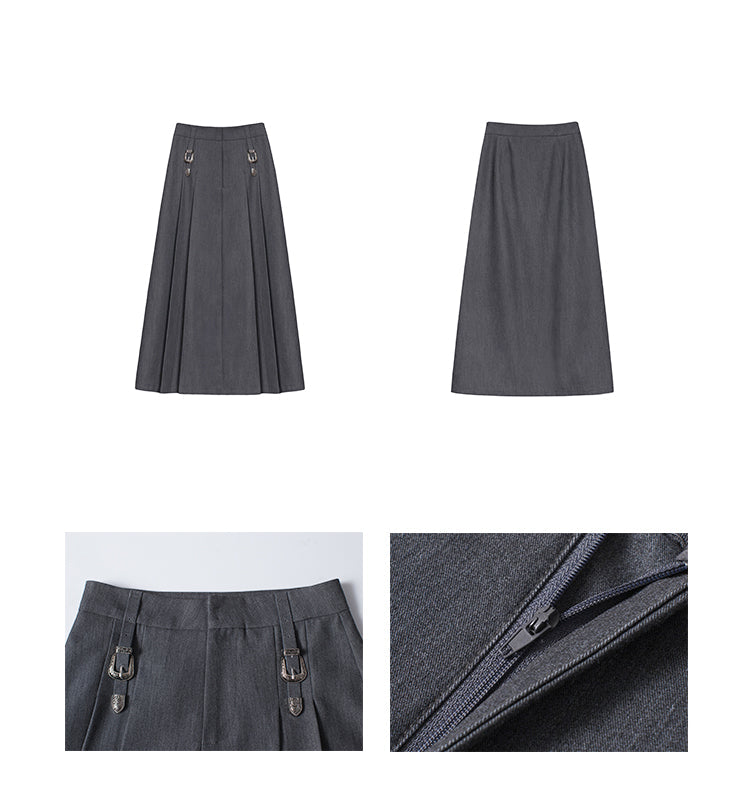 Japanese buckle-pressed pleated skirt