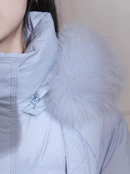 Hood collar long down jacket