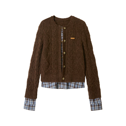 Plaid Wool Knit Cardigan