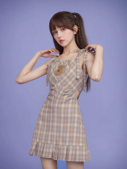 Plaid waist slim dress