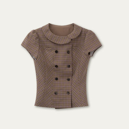 Retro Khaki Plaid Skirt Set-Up