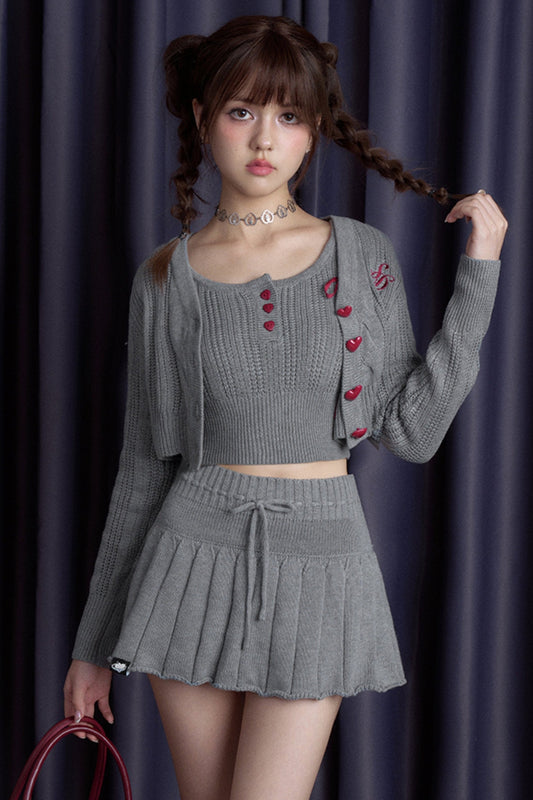 Gray & Purple Lamb Fleece Skirt Set-Up