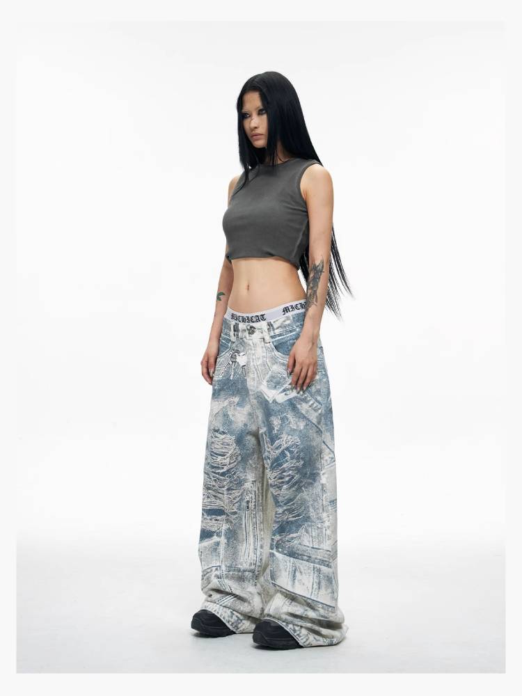 Printed wide leg pants