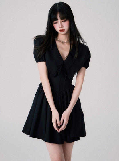 French Doll Neck Puff Sleeve Dress