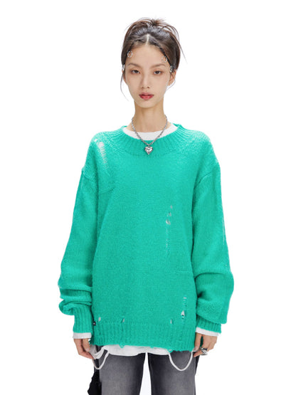 Round neck pullover mohair sweater