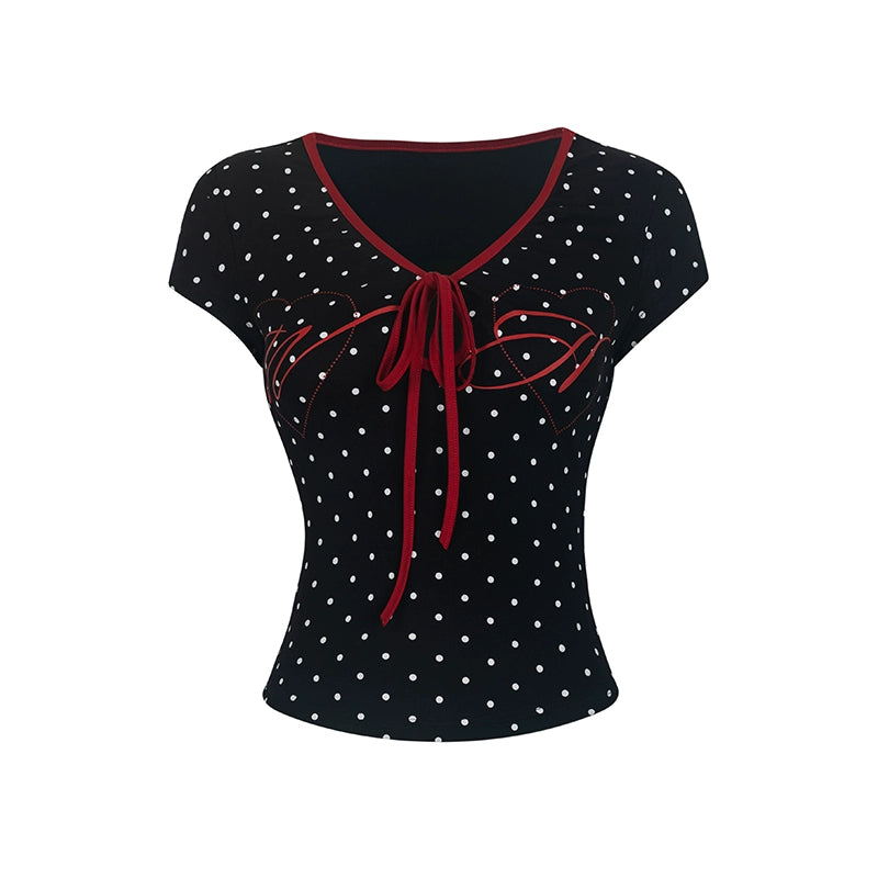 Summer Polka Dot V-Neck Tee