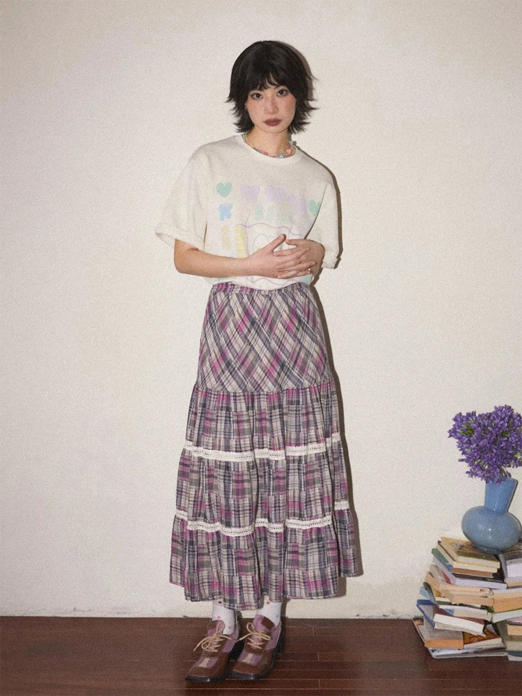 Plaid high waist A-line skirt