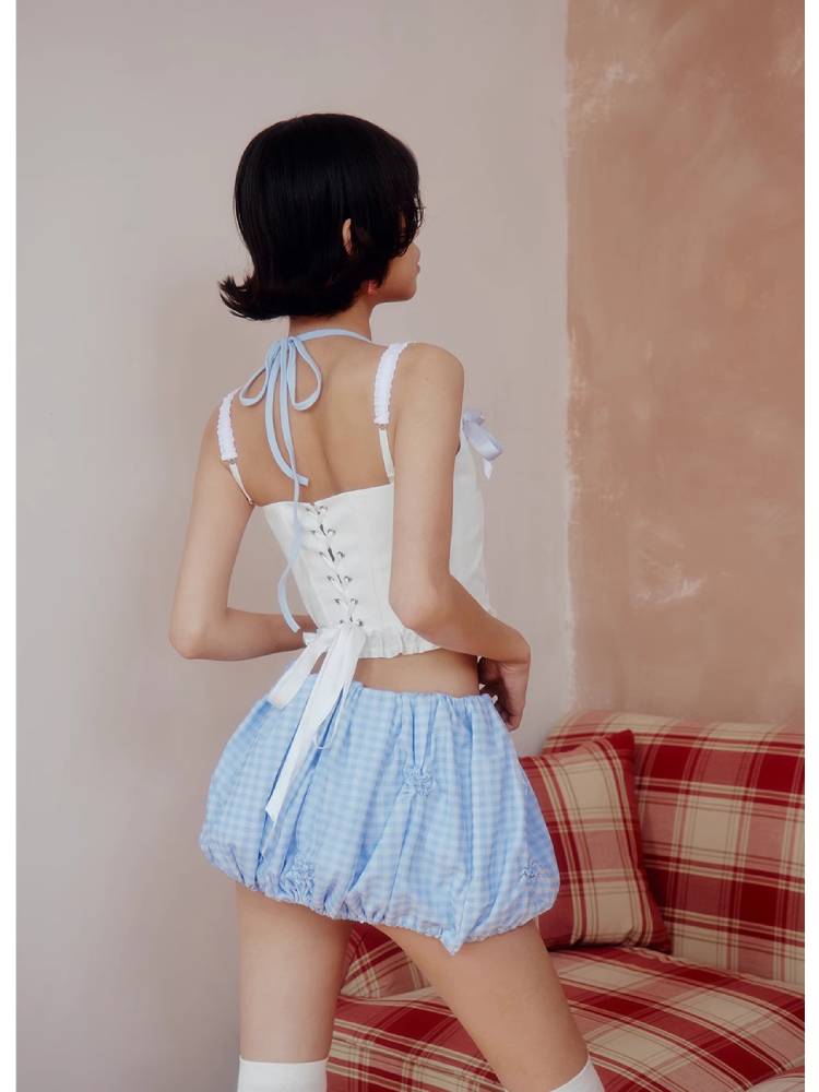 Suspender back ribbon casual top