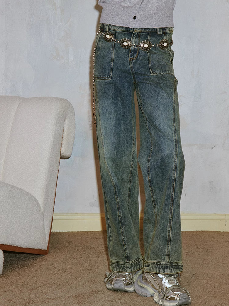 Washed straight jeans