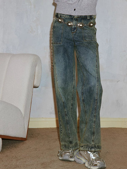 Washed straight jeans